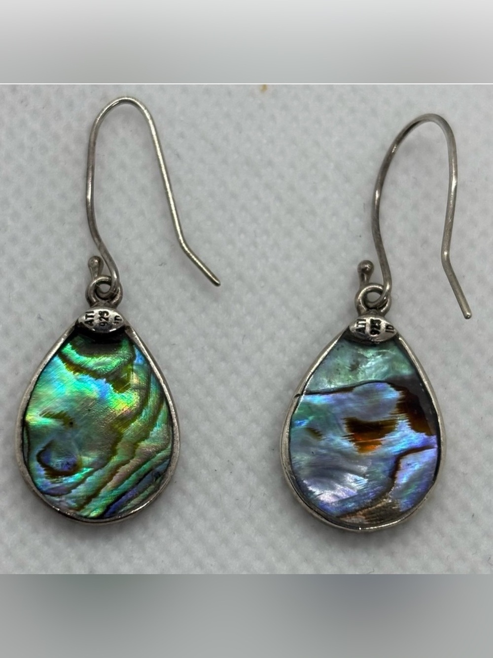 ABALONE SHELL STERLING SILVER TEARDROP DANGLE EARRINGS